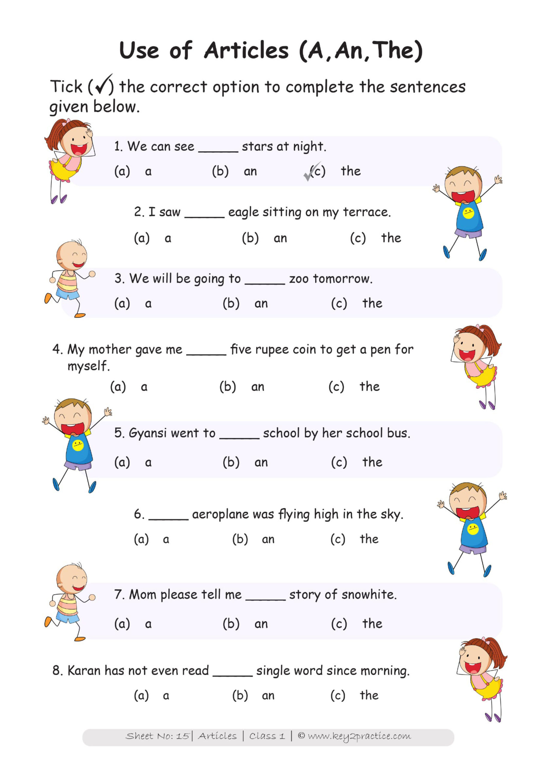 English Worksheets Grade 1 Chapter Articles - key2practice ...