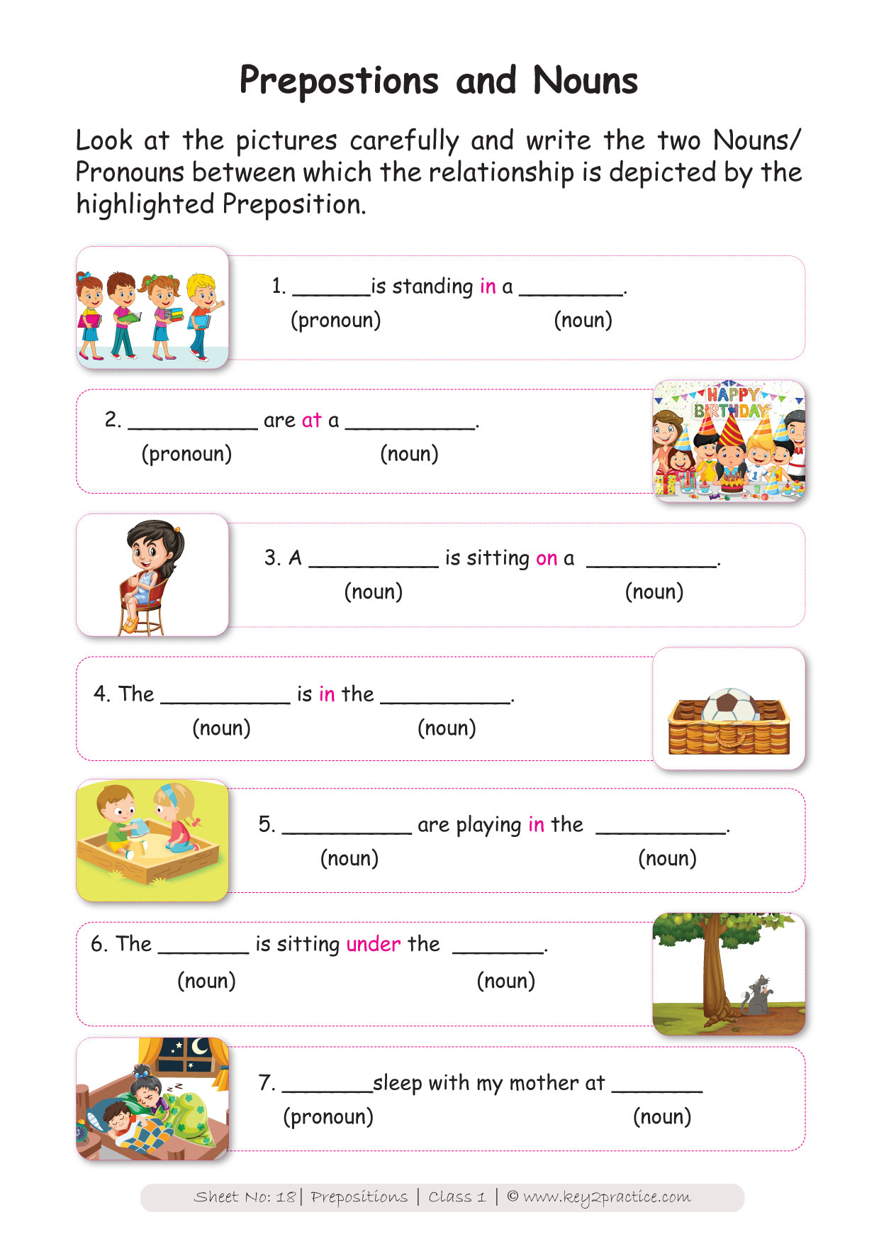 English Worksheets Grade 1 I Prepositions - key2practice Workbooks