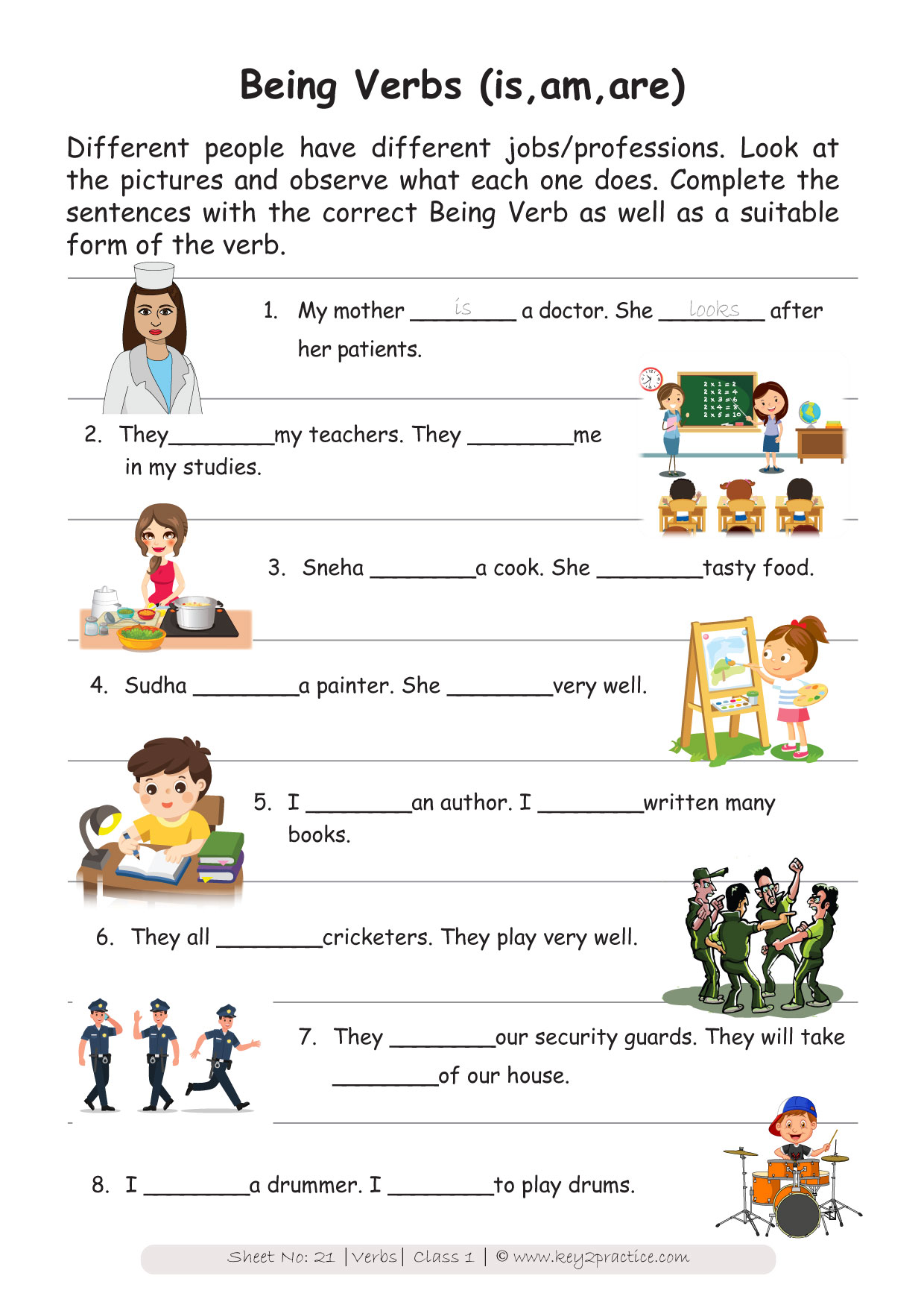 English Worksheets Grade 1 Workbook On Verbs Key2practice
