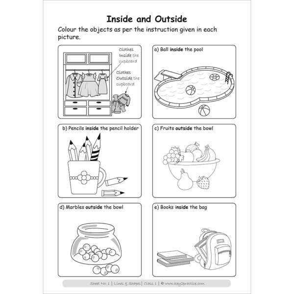 Lines and shapes (Inside and outside) maths practice workbooks