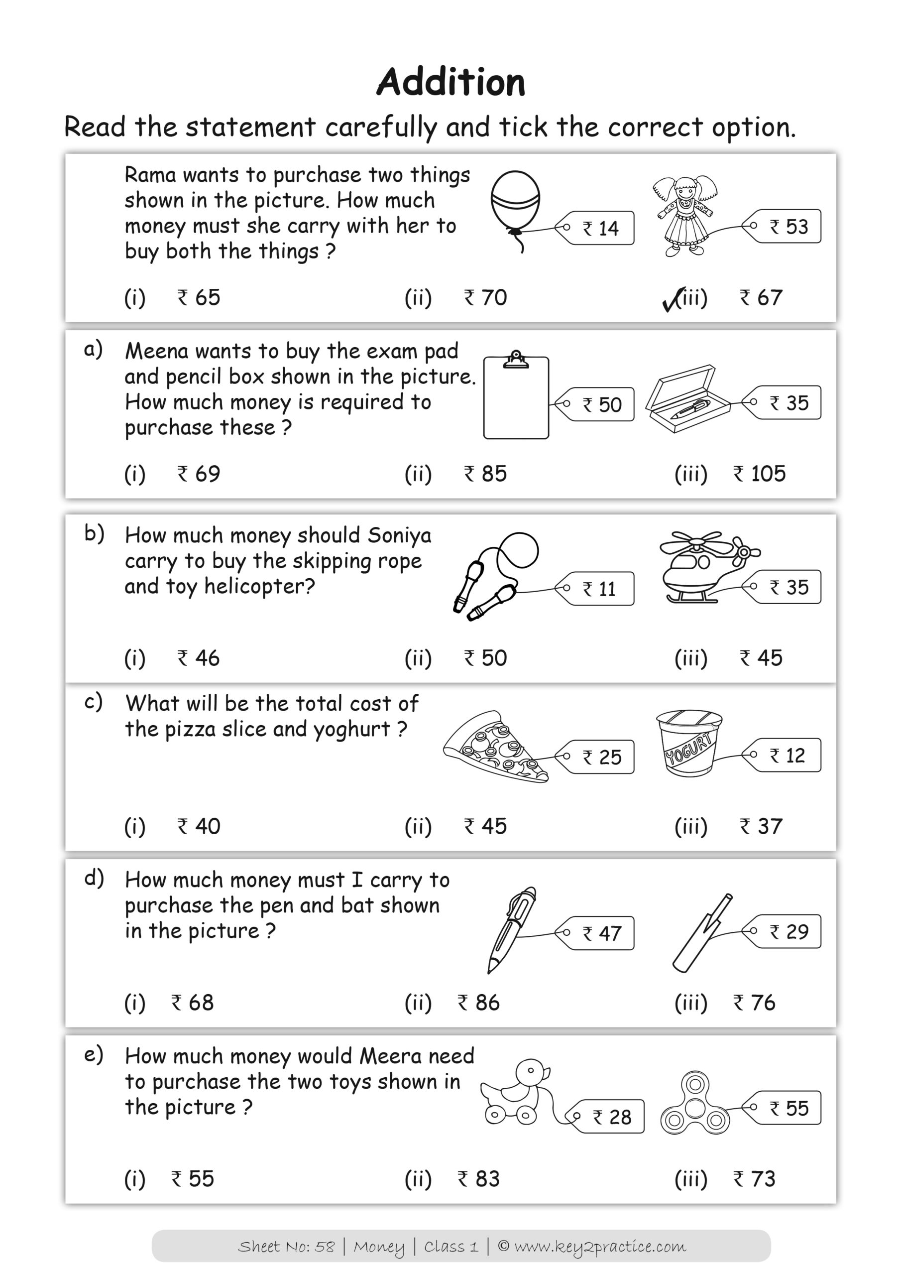 Maths Worksheets Grade 1 Chapter Money - key2practice ...