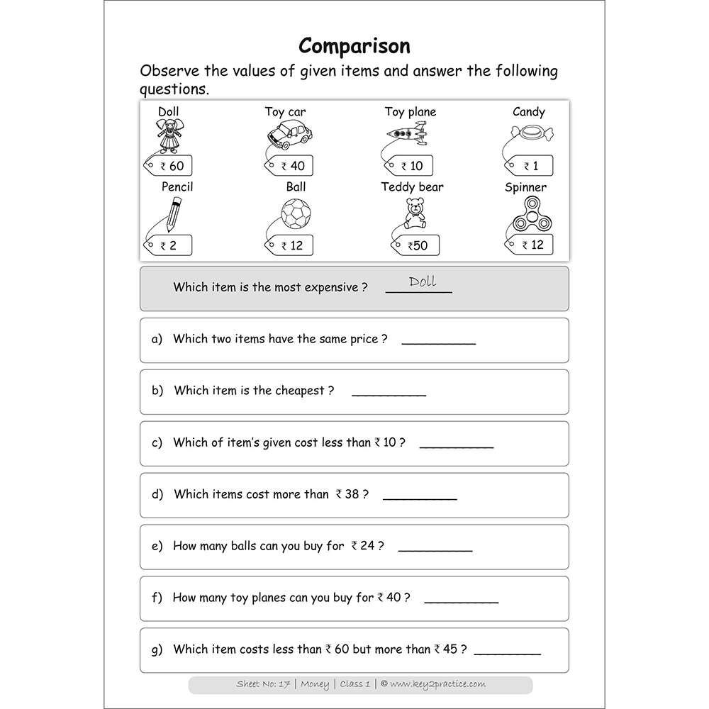 Money (comparison) maths practice workbooks