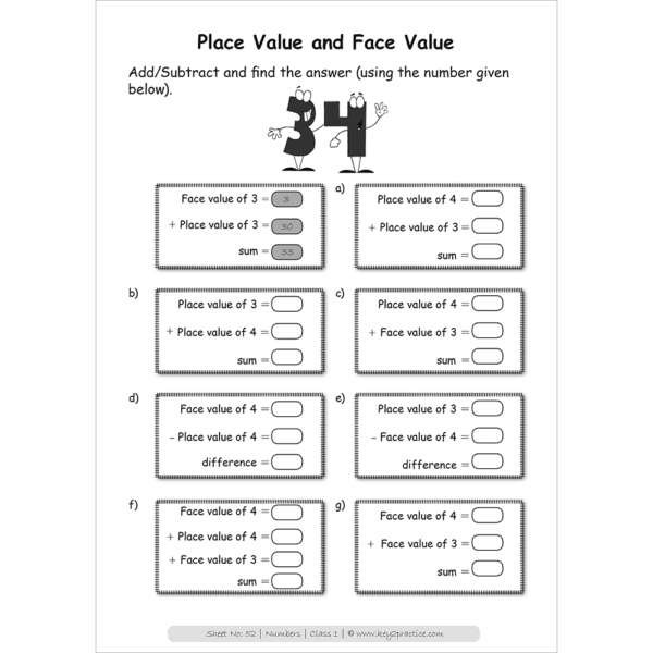 Numbers (Place value and Face value) maths practice workbooks