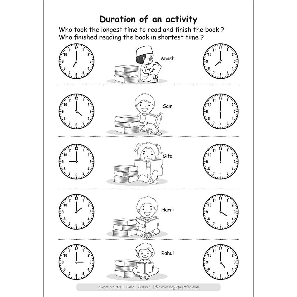 Time (duration of an activity) maths practice workbooks