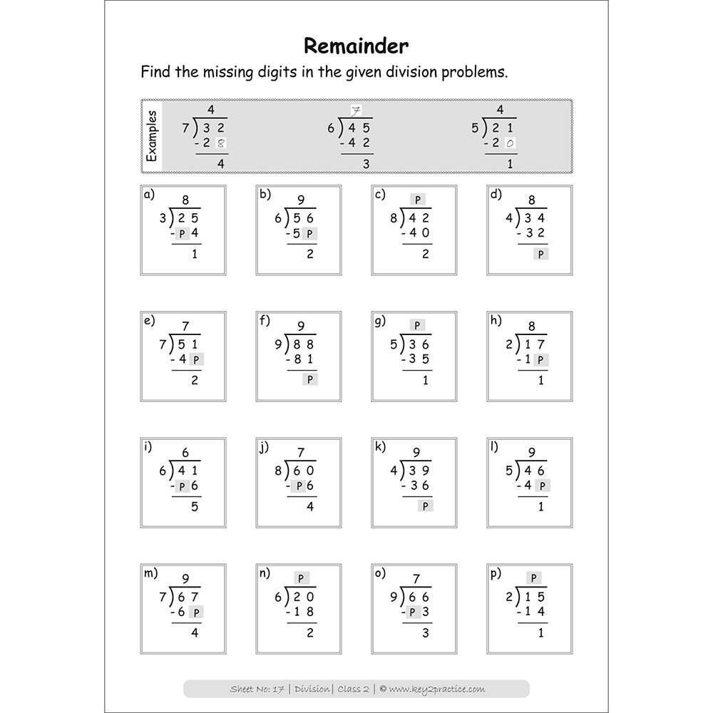 Division (remainder) maths practice workbooks