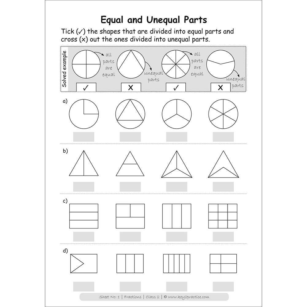 Fraction (equal and unequal prats) maths practice workbooks