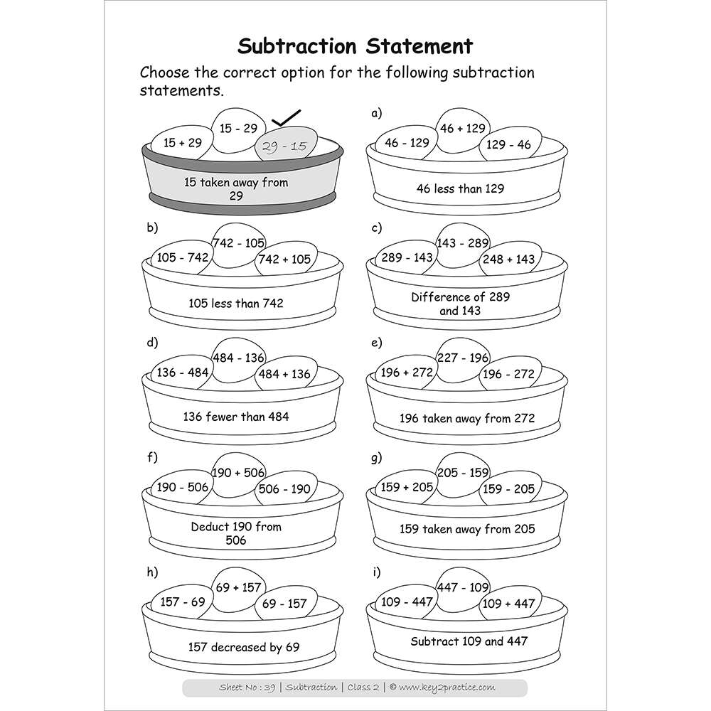 Subtraction (subtraction statement) maths practice workbooks