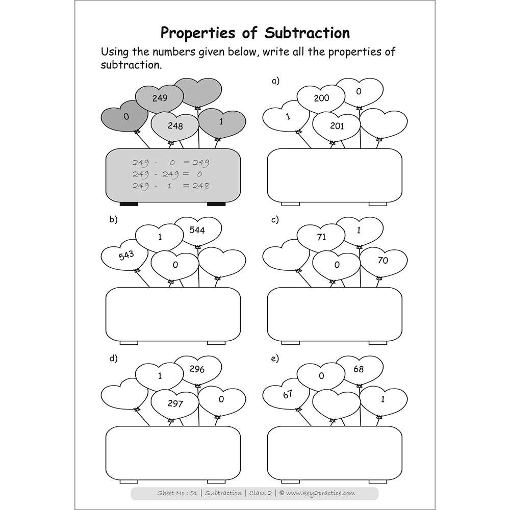 Subtraction (properties of subtraction) maths practice workbooks