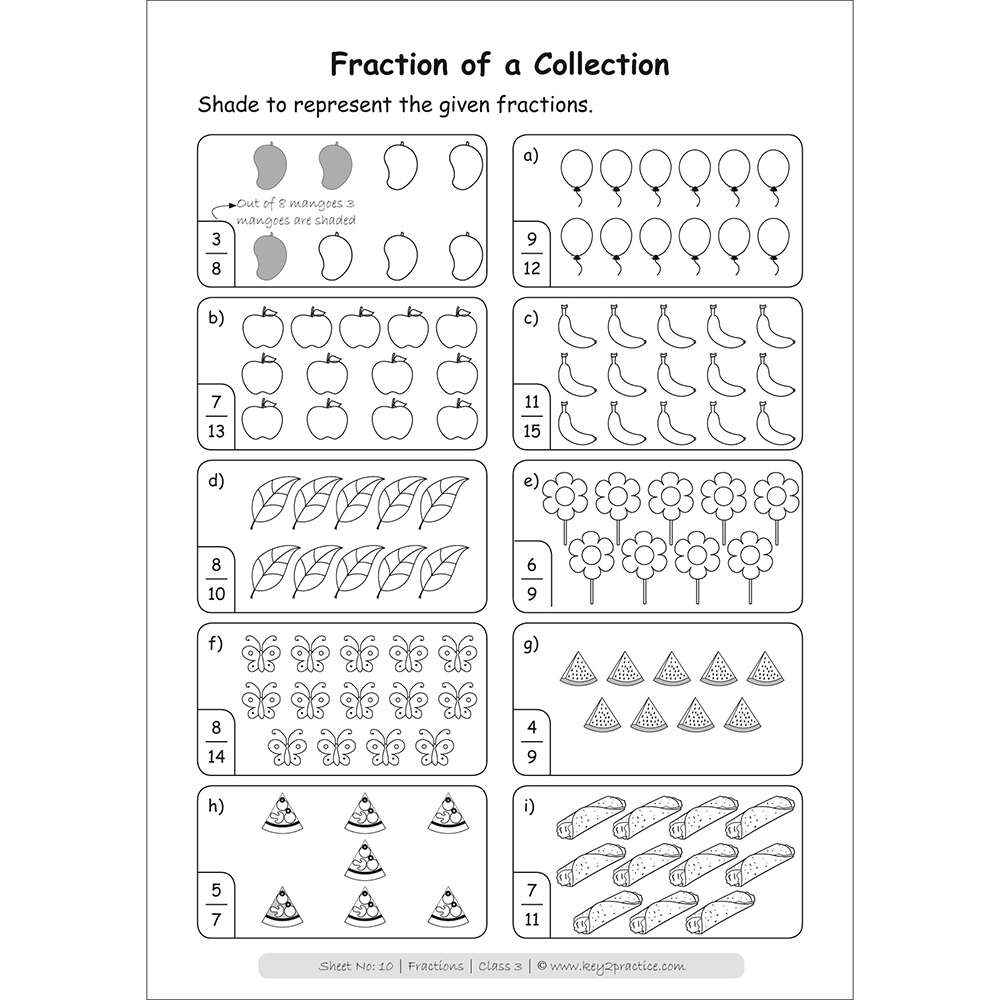 Fractions (fraction of a collection) maths practice workbooks