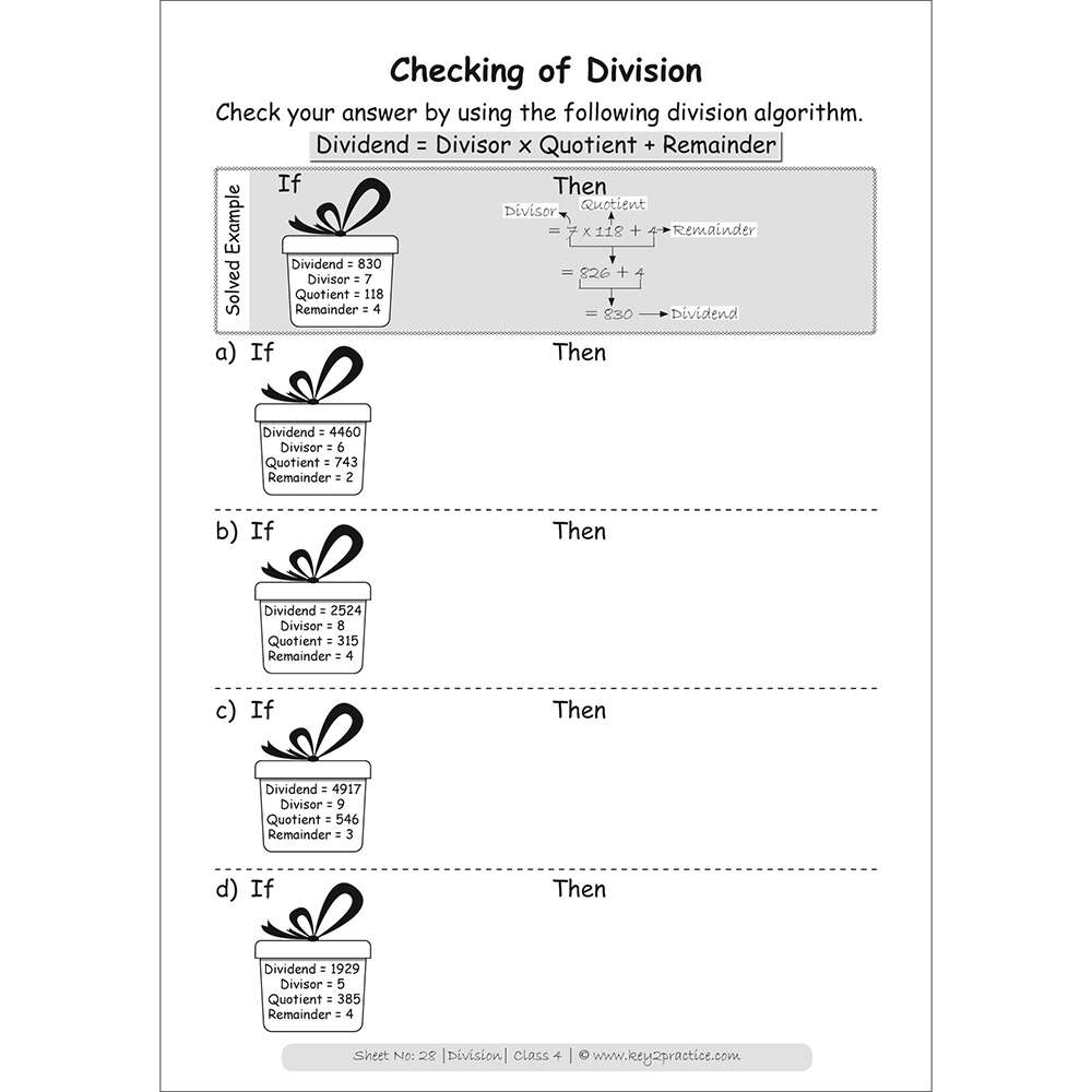 Division (checking of division) worksheets for grade 4