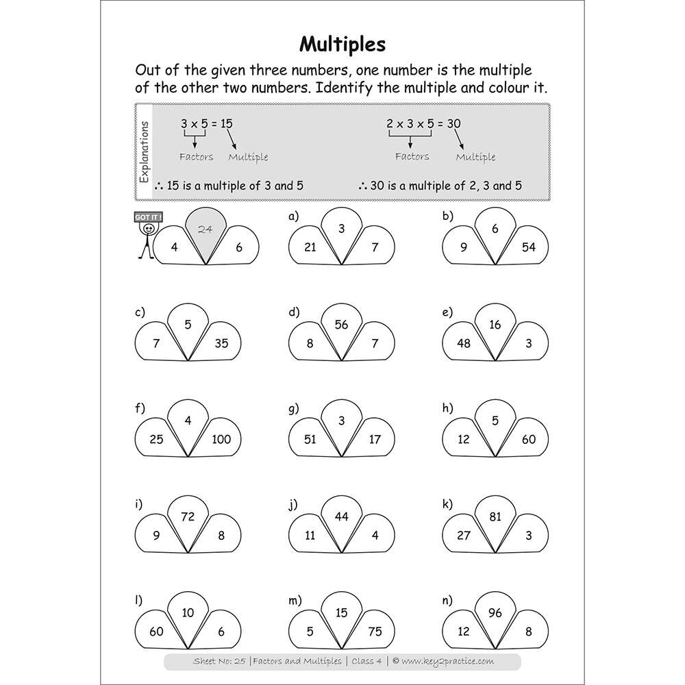 Factors and multiples maths practice workbooks