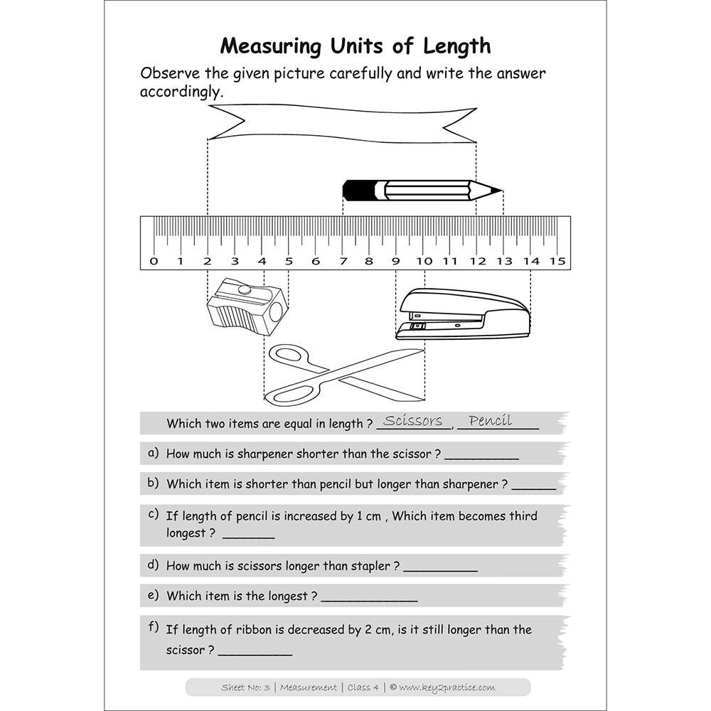 Measurement (Measuring unit of length) maths practice workbooks grade 4