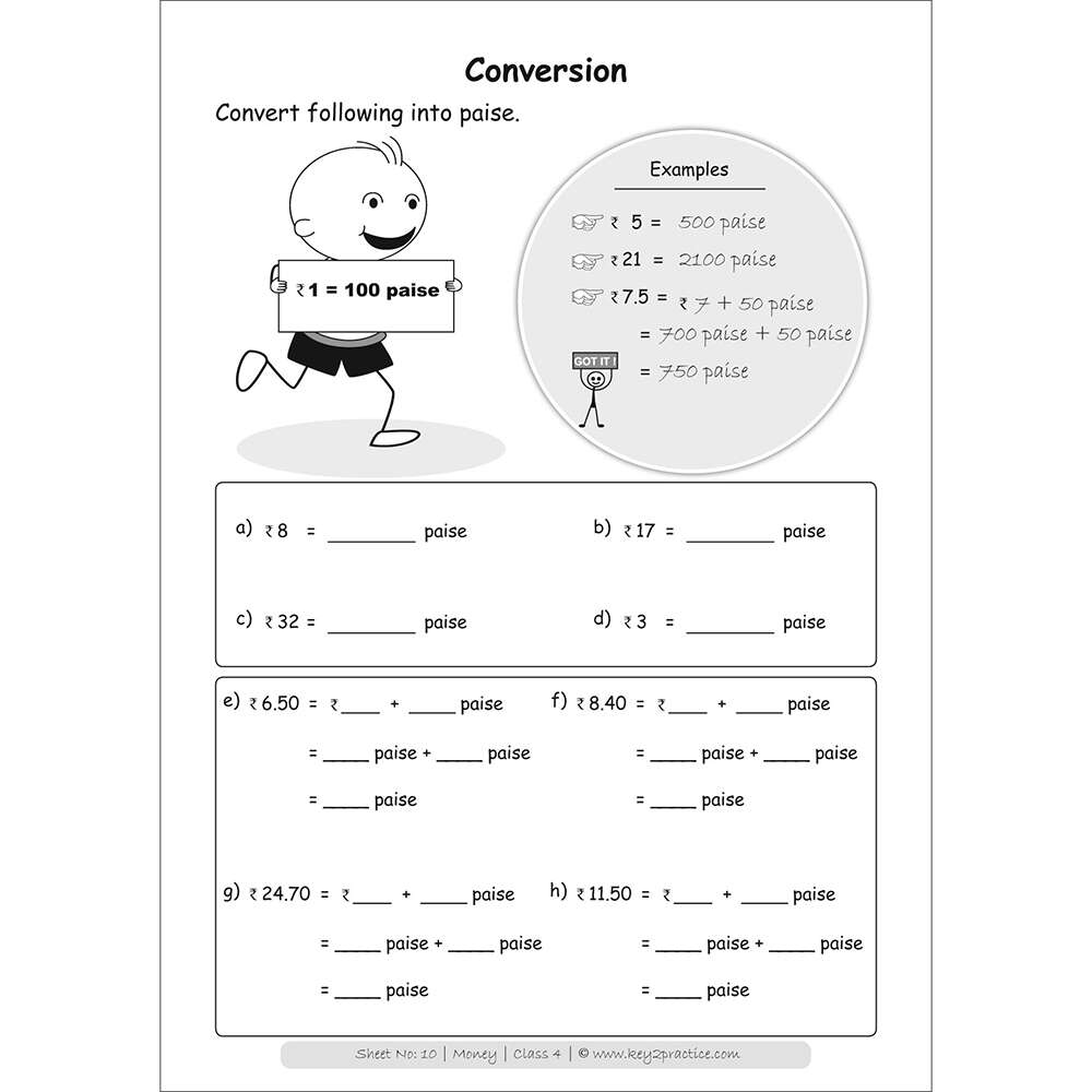 Money (conversion) worksheets for grade 4