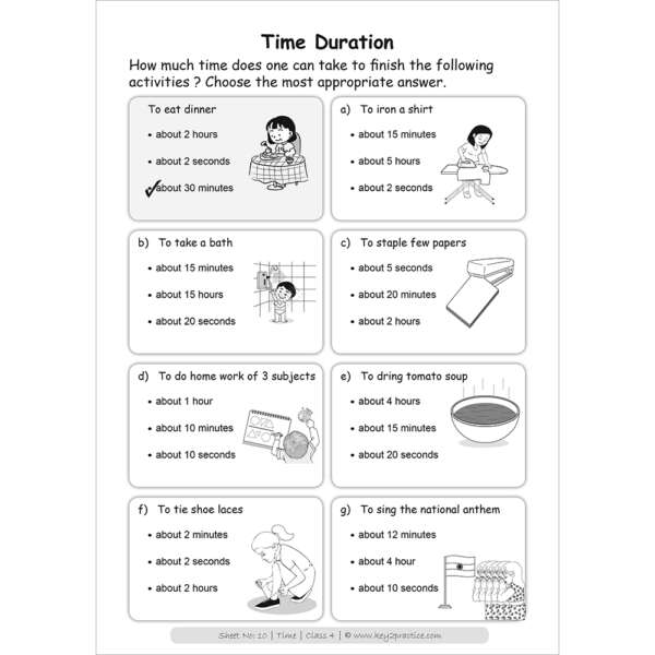 Time duration worksheets for grade 4