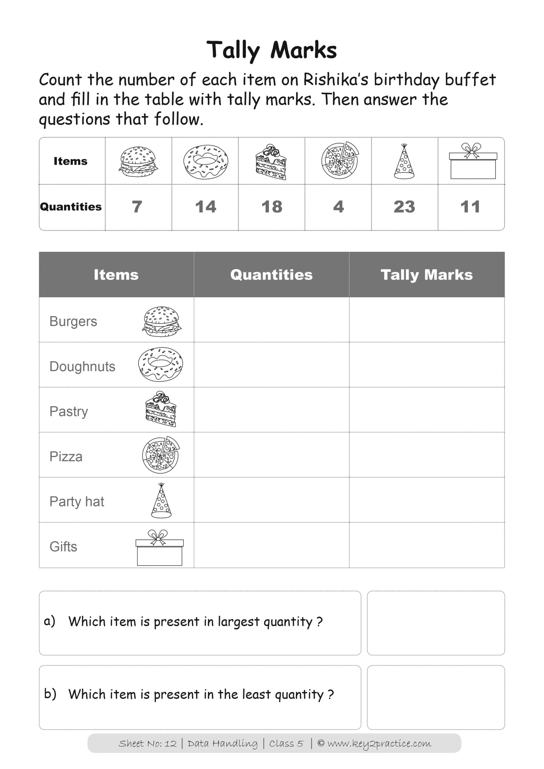 maths worksheets for grade 2 data handling