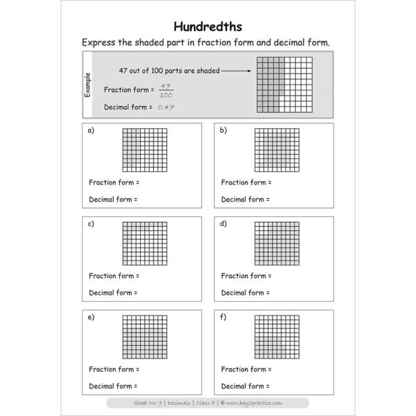 Decimals (hundredths) maths practice workbooks