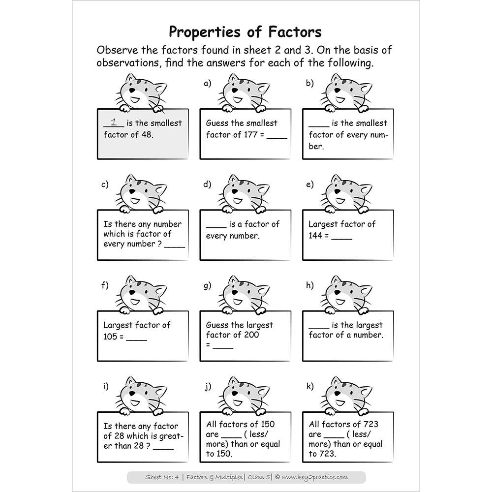 Factors & Multiples (properties of factors) maths practice workbooks