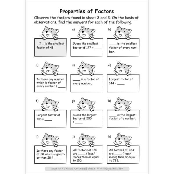 Factors & Multiples (properties of factors) maths practice workbooks