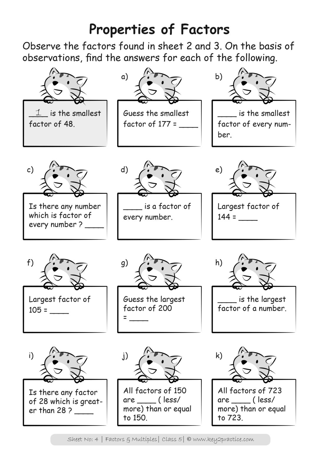 Factors And Multiples Worksheets Fourth Grade