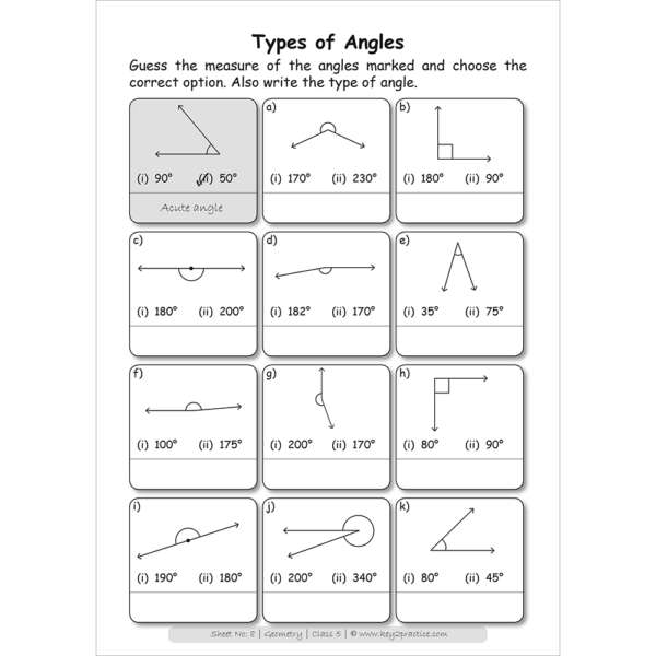 Geometry (types of angles) maths practice workbooks