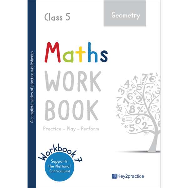 Workbook with Class 5 Maths worksheets cover types of angles, Collinear, Non-Collinear points, Types of Triangles, definition of a straight angle etc.