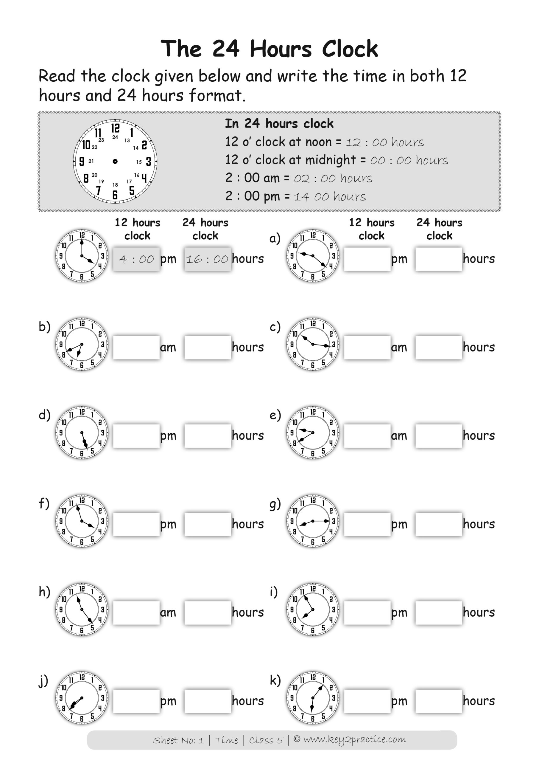 time worksheet for grade 5 with answers