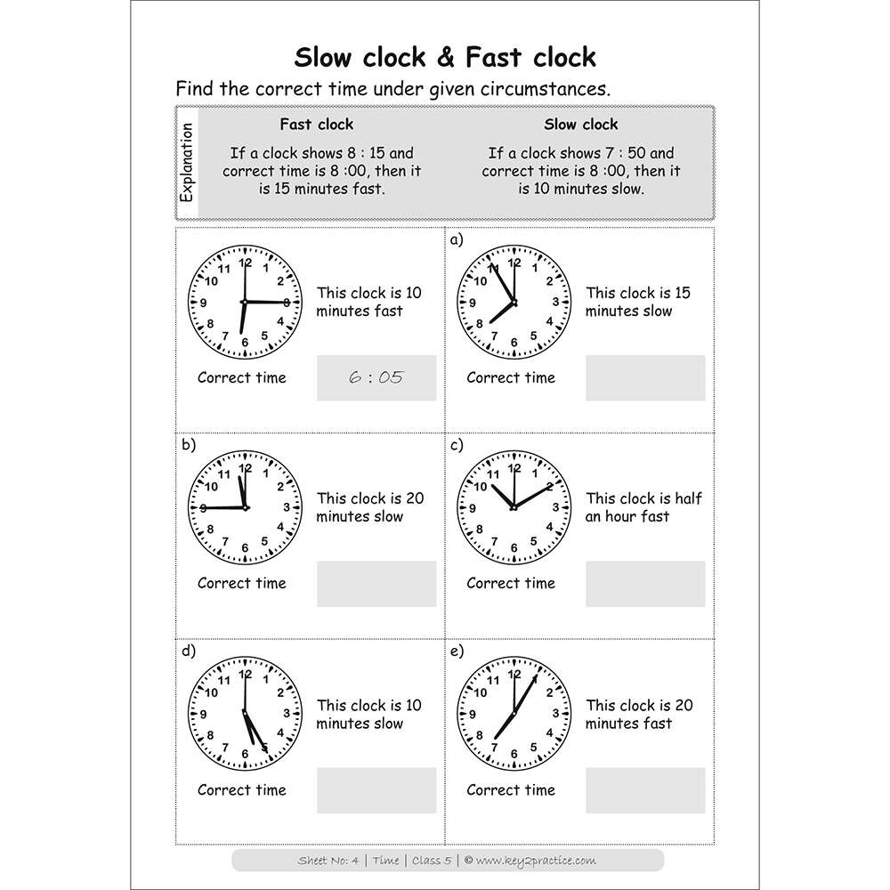 Time (slow clock and fast clock) maths practice workbooks