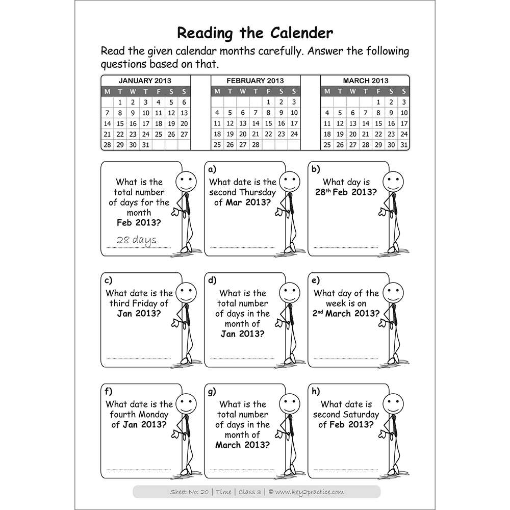Time (reading the calendar) maths practice workbooks
