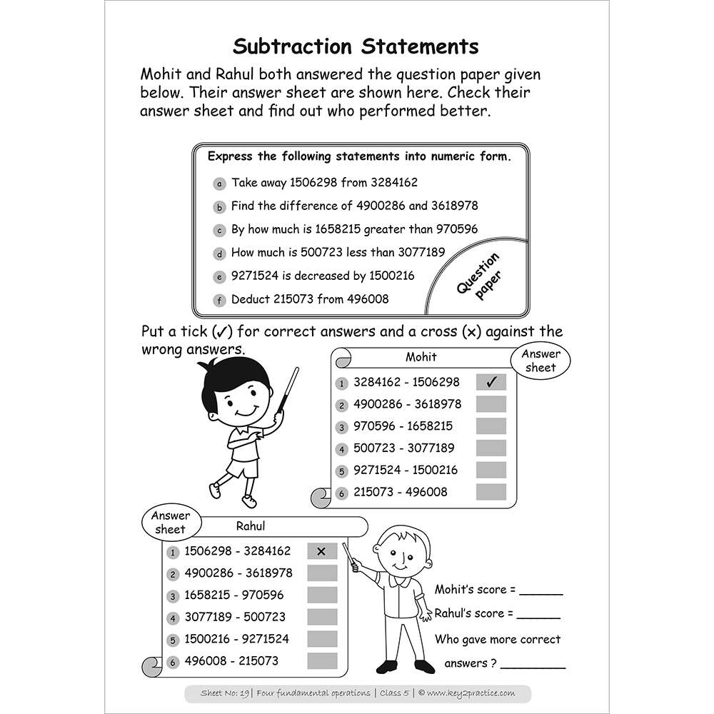 Four fundamental operations (subtraction statements) maths practice workbooks
