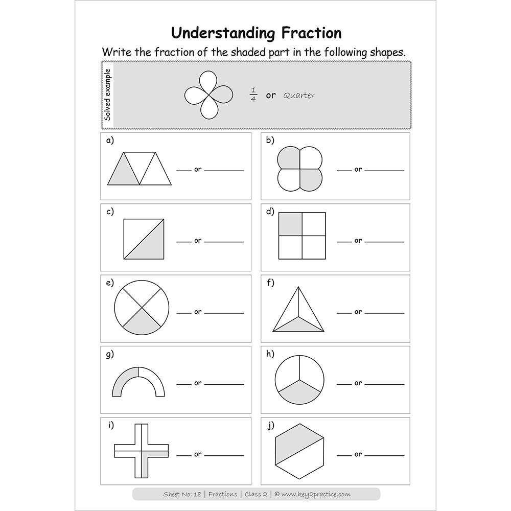 Fractions (understanding fraction) worksheets for grade 2