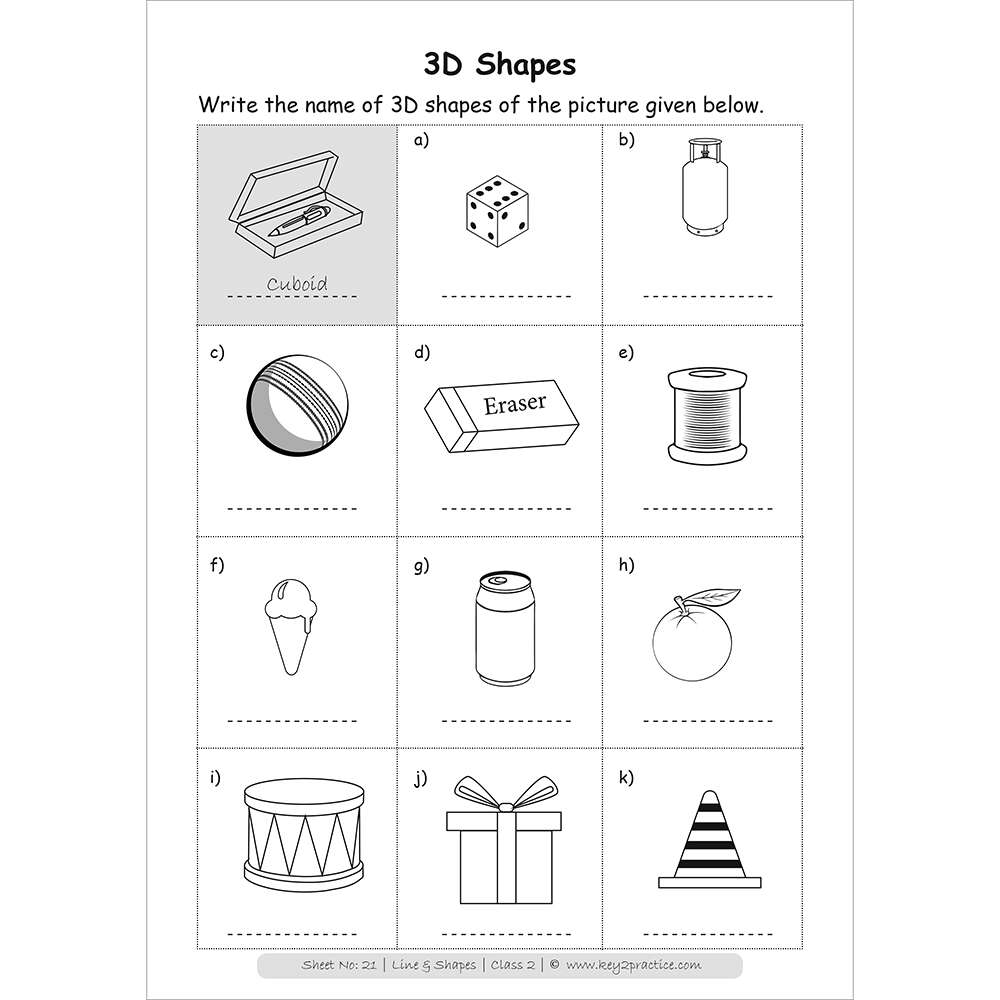Lines and shapes (3d shapes) worksheets for grade 3