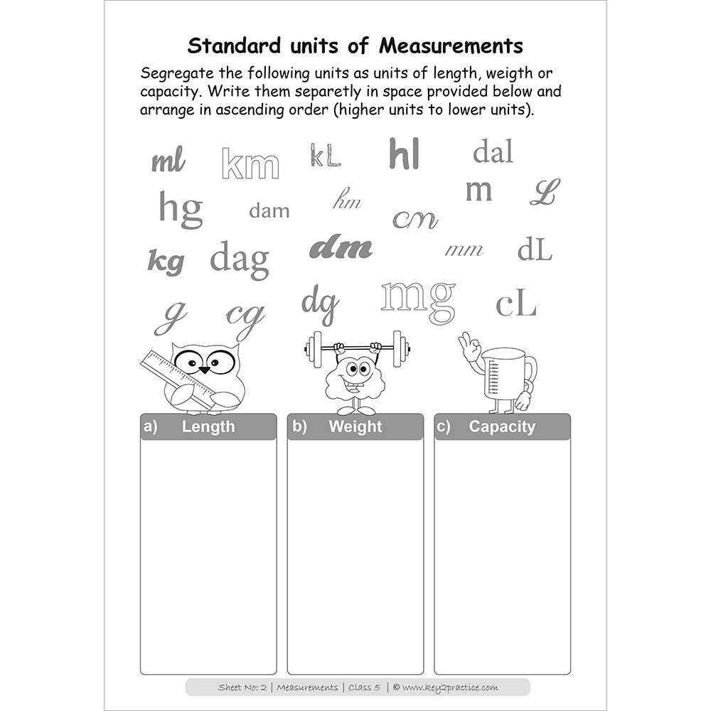 Measurement (standard units of measurements) maths practice workbooks