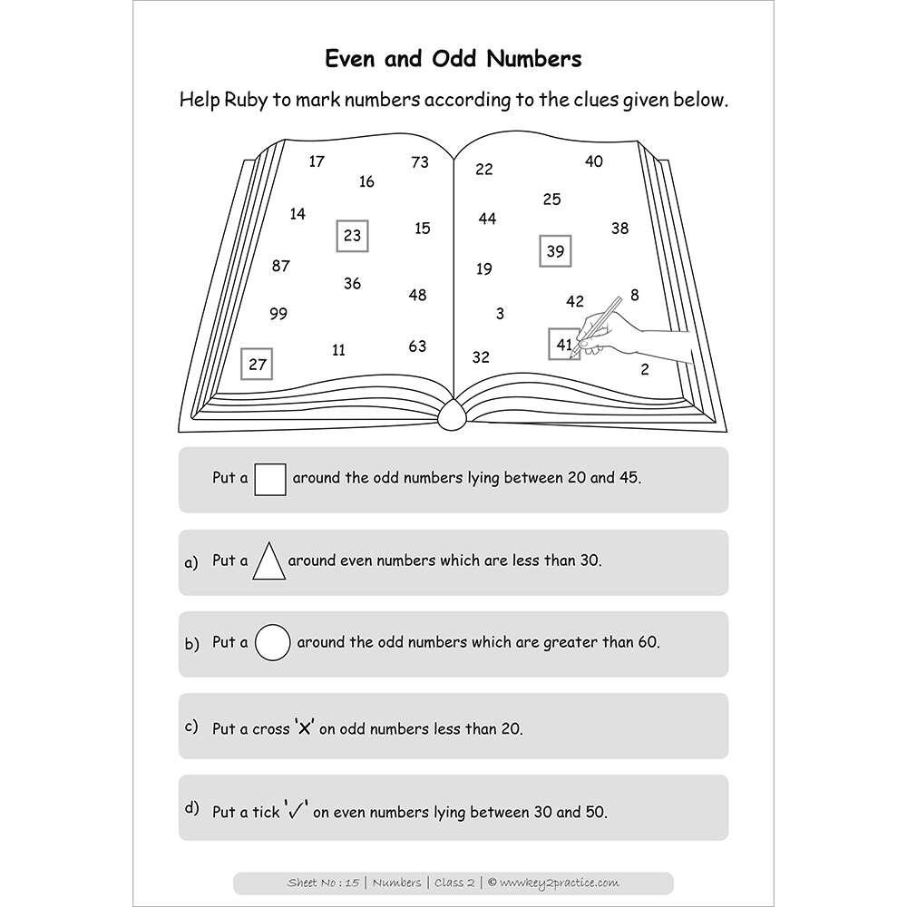 Numbers (odd and even number) worksheets for grade 2