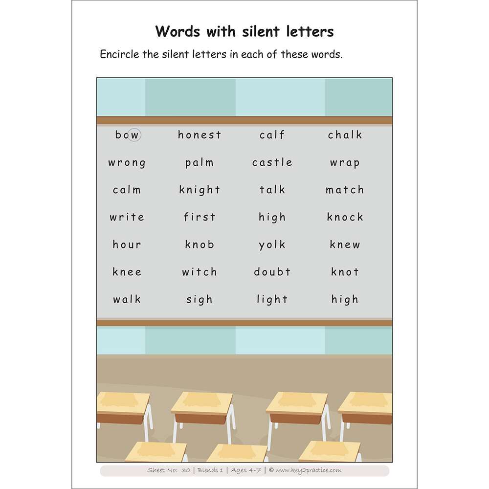 blends words with silent letters worksheets for pre primary