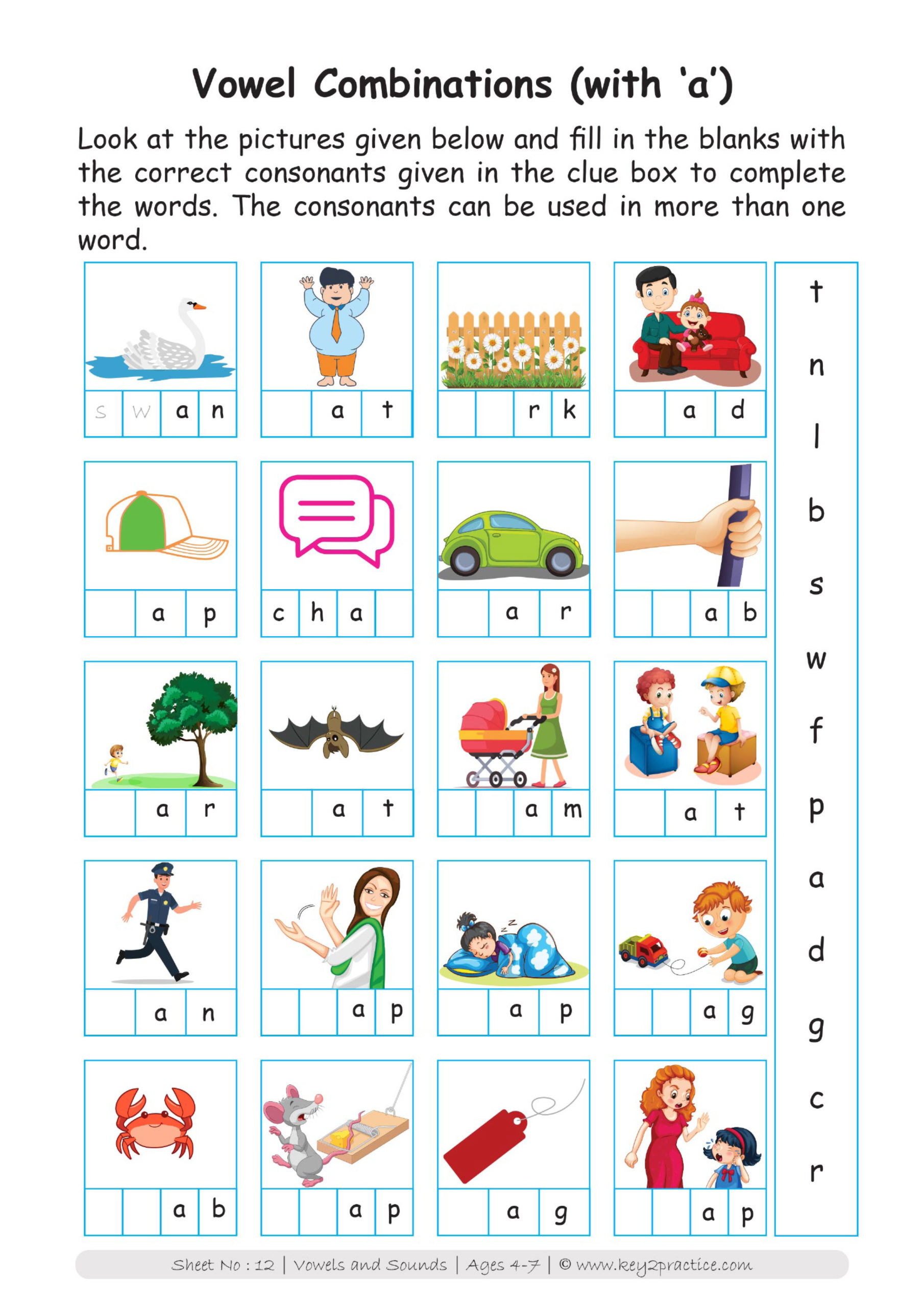 Vowels and Consonants Worksheets I Preprimary classes key2practice
