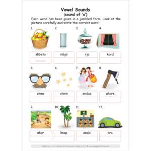 vowel sounds of a worksheets for pre primary