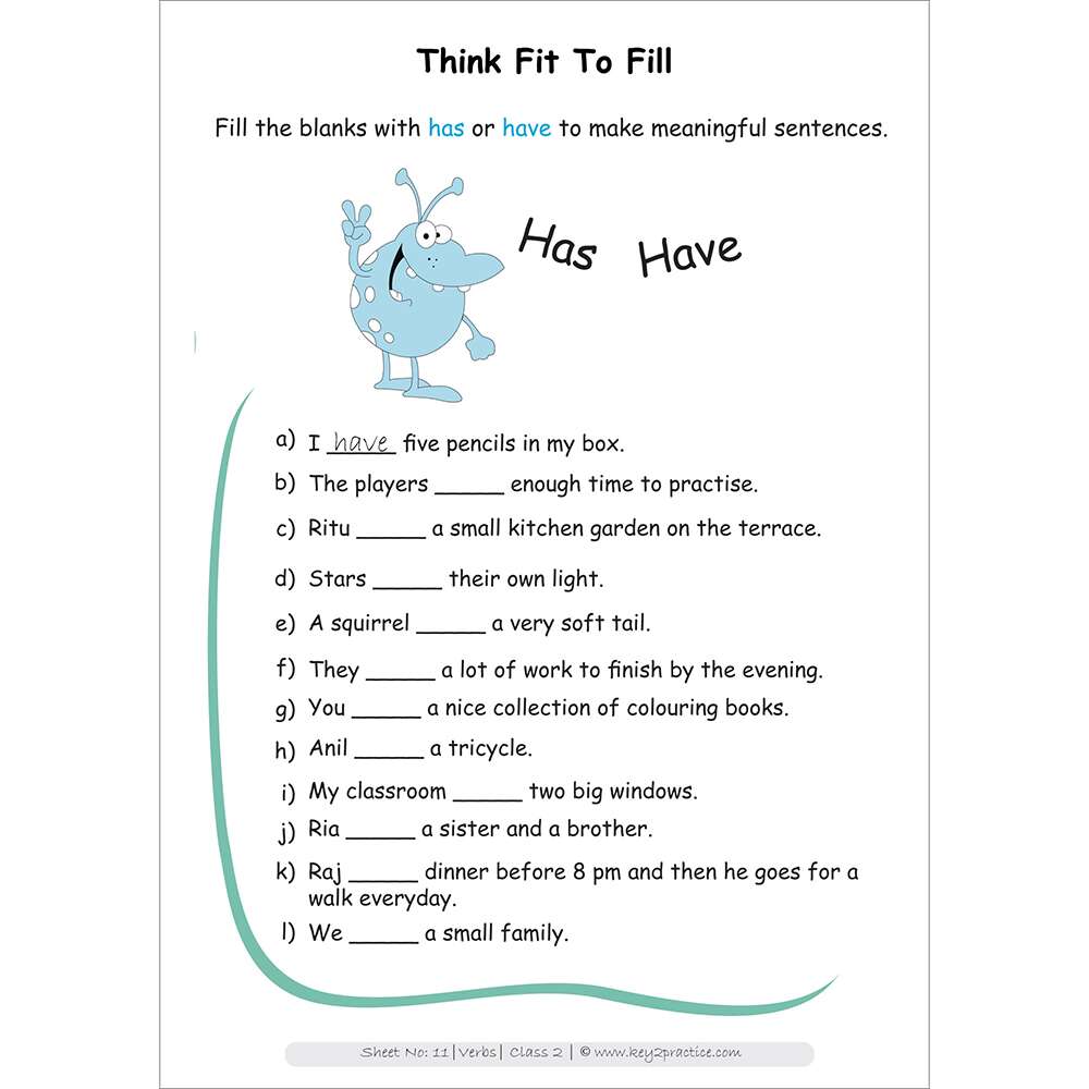 English Grade 2 Verbs think fit to fill