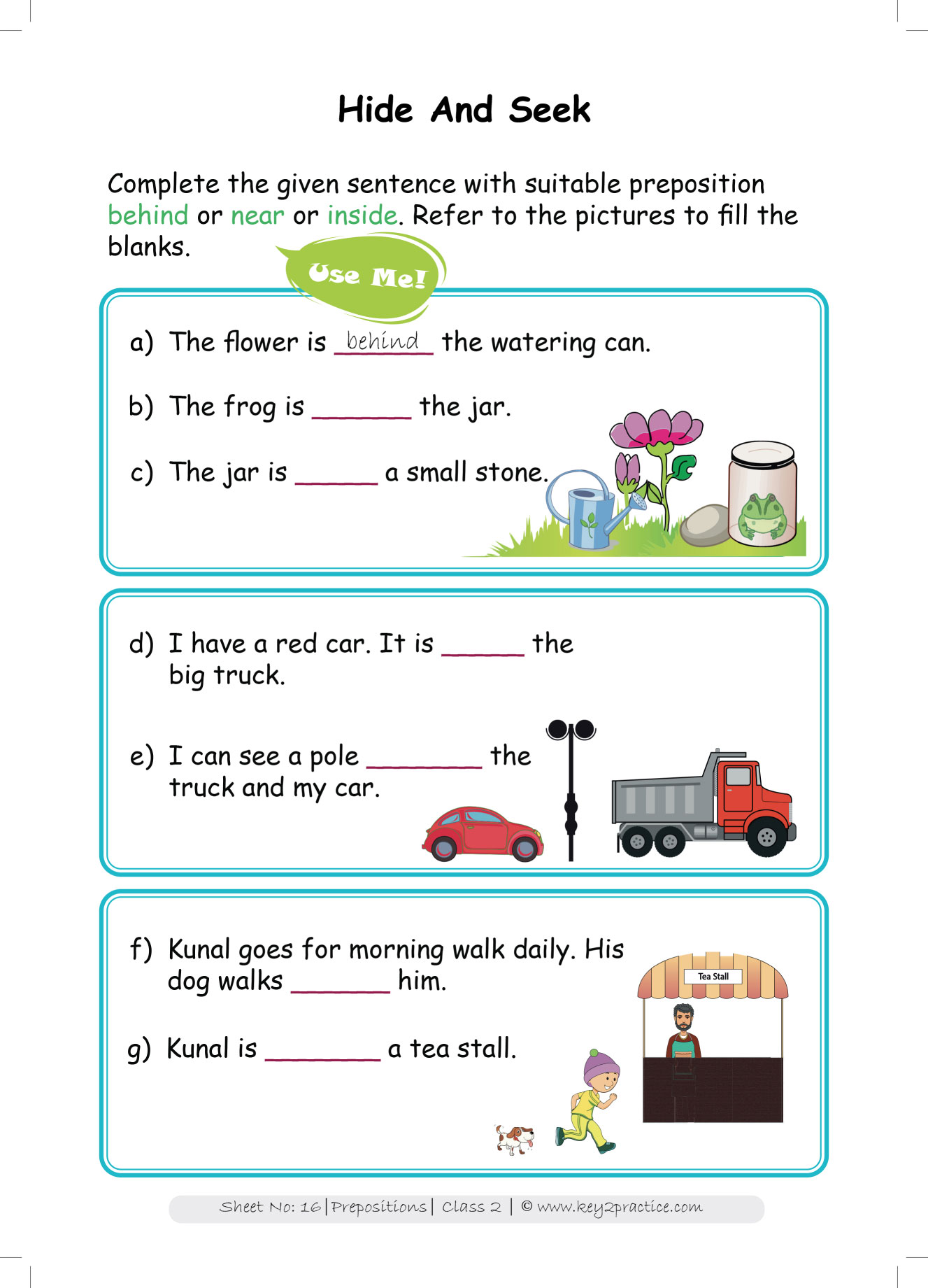 Grade 2 English worksheets Prepositions - key2practice Workbooks