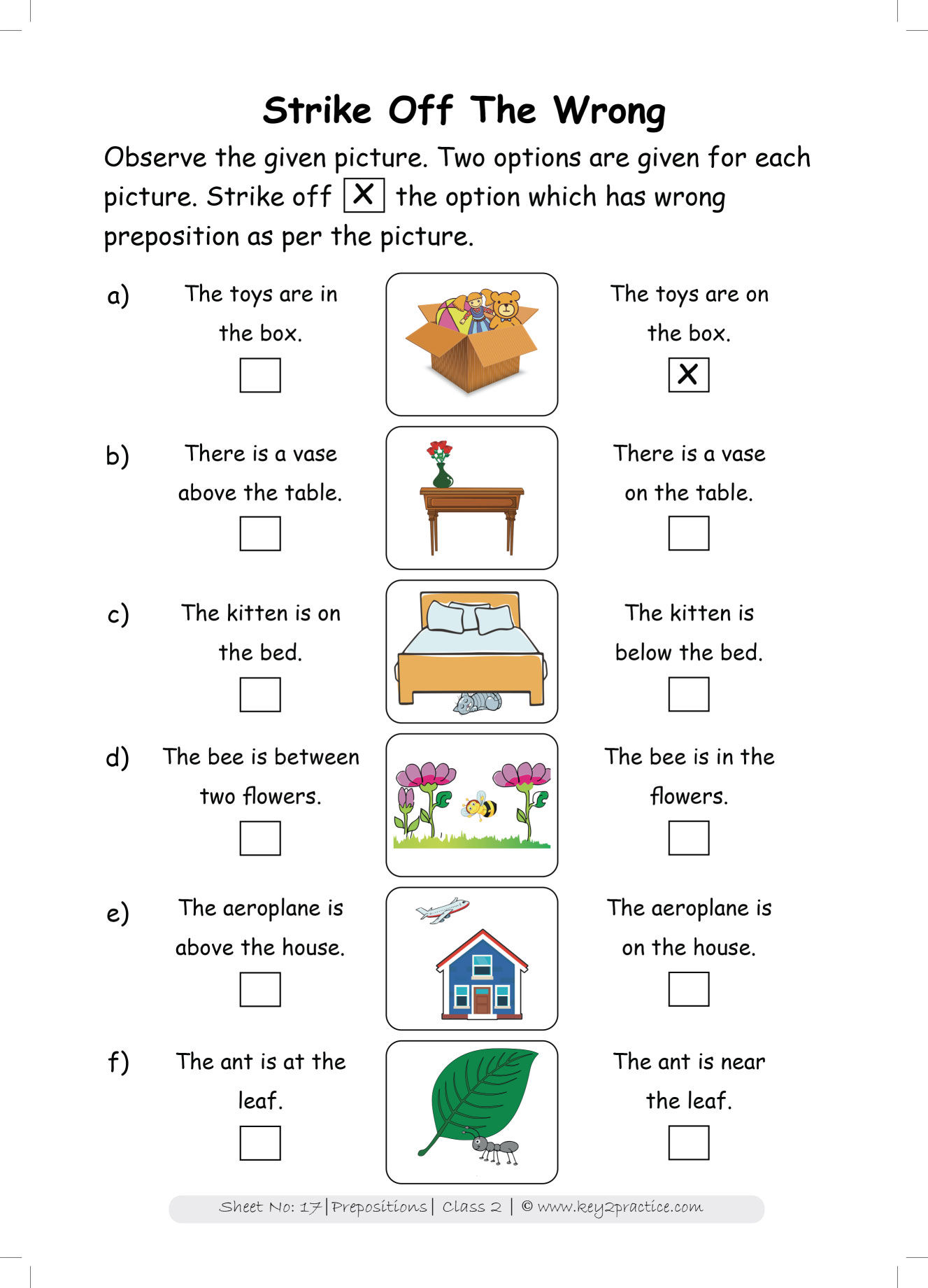 grade 2 english worksheets prepositions key2practice workbooks