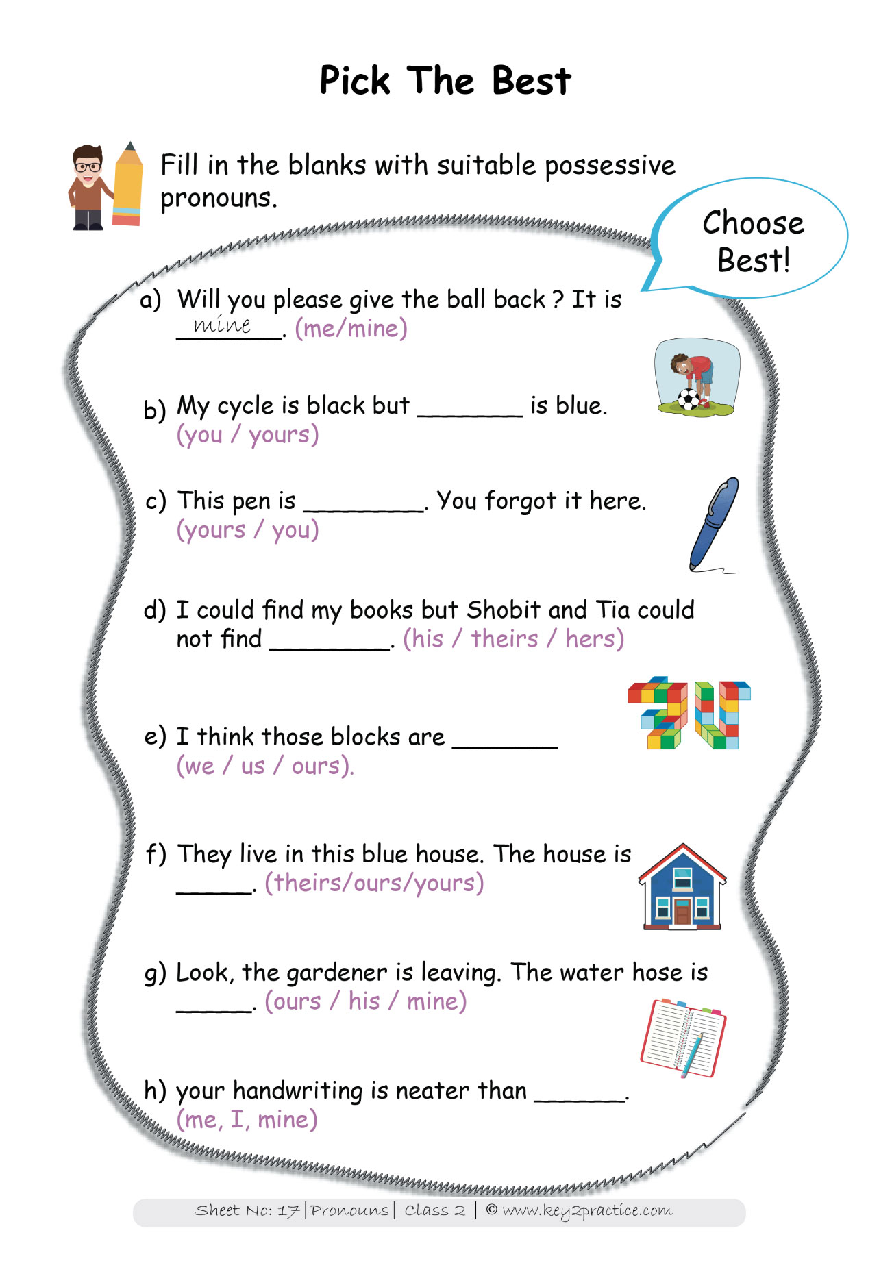 English Grammer Workbook Grade 2 Pronouns Key2practice