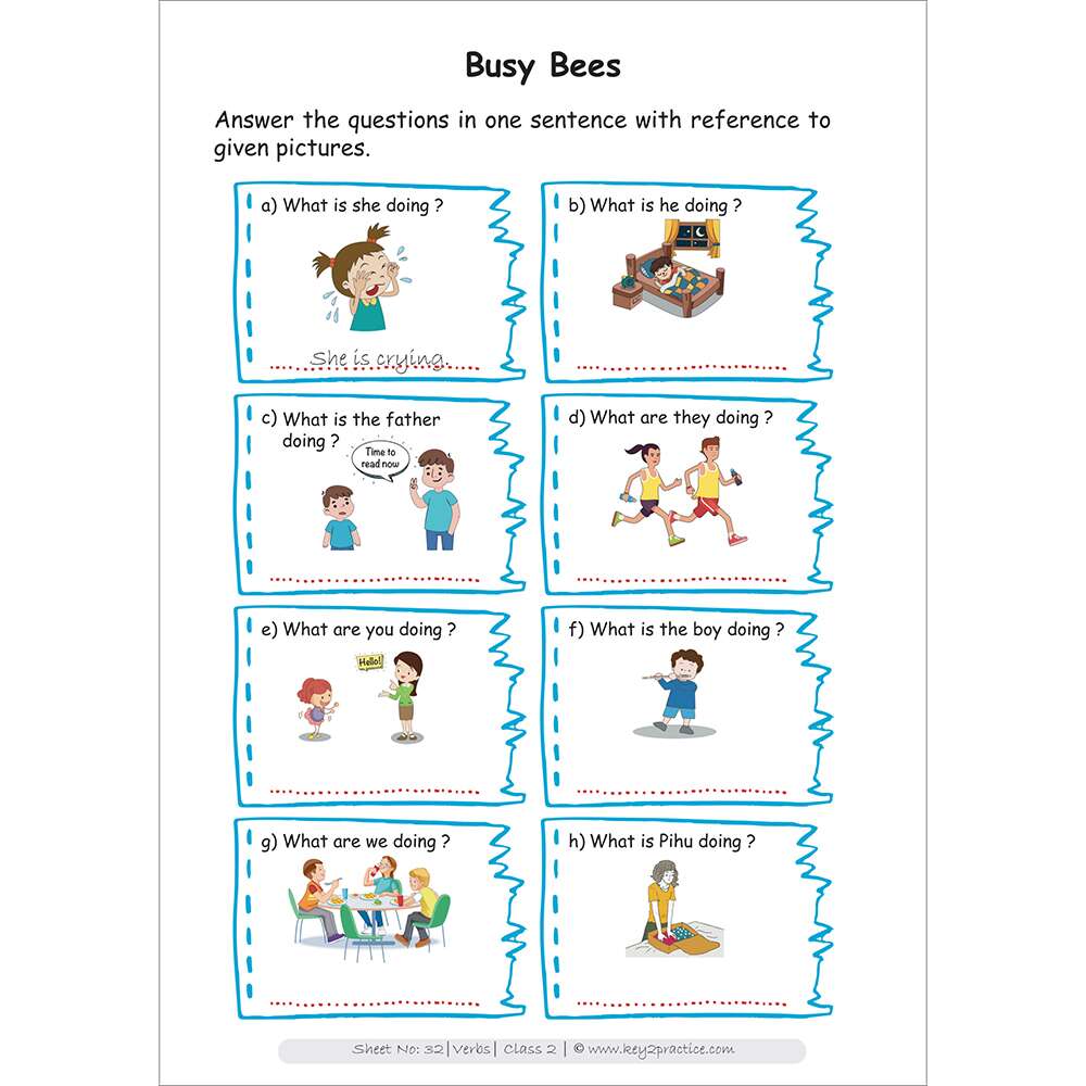 Verbs (busy bees) worksheets for grade 2