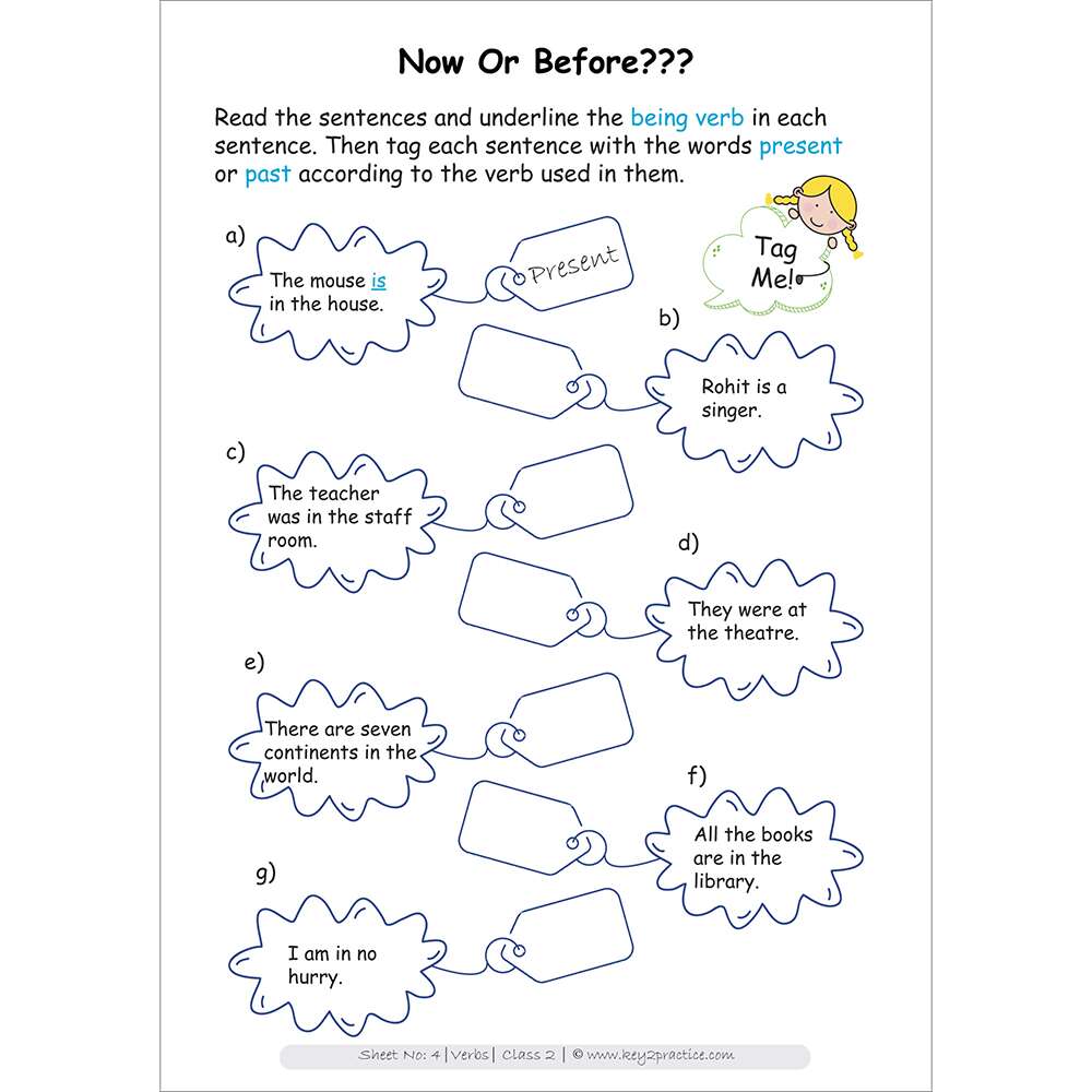 verbs (now or before) worksheets for grade 2