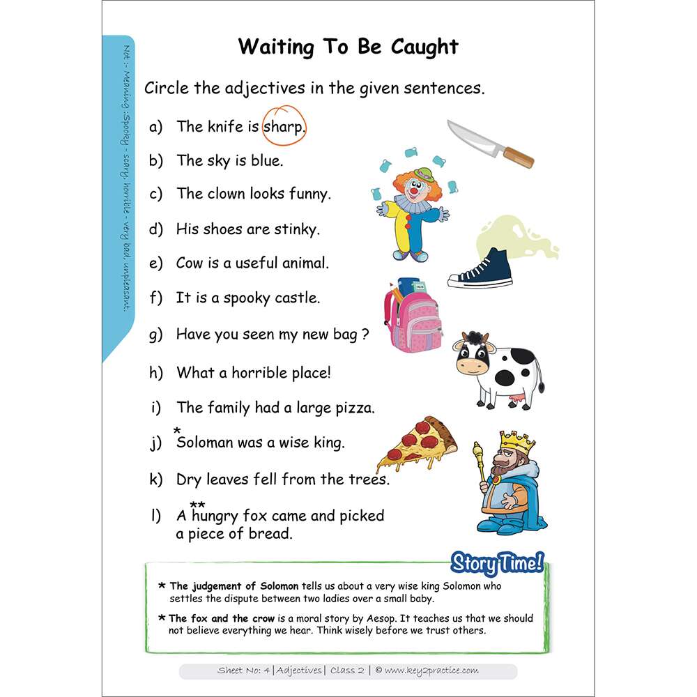 Adjectives (waiting to be caught) worksheets for grade 2