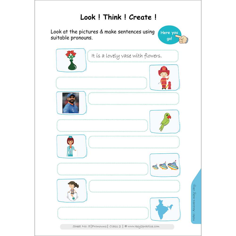 Pronouns (Look, Think, create) worksheets for grade 2