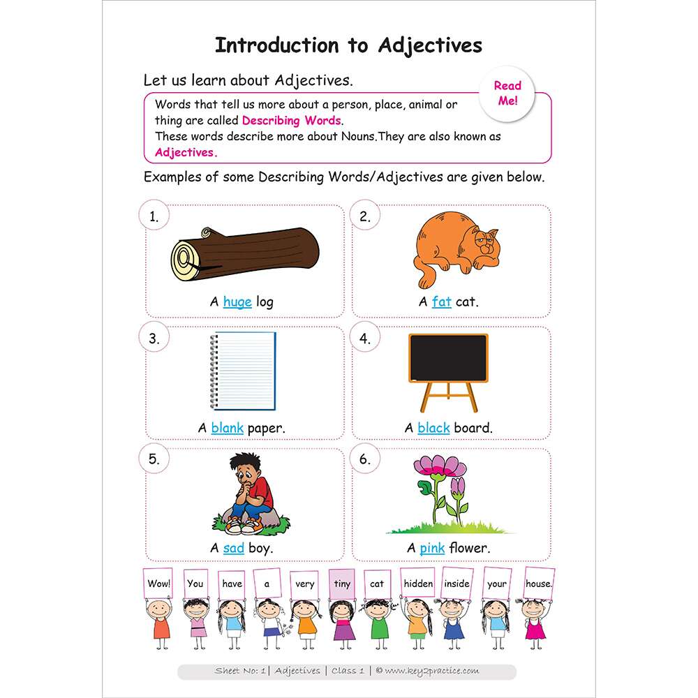 Adjectives (Describing words) worksheets for grade 1
