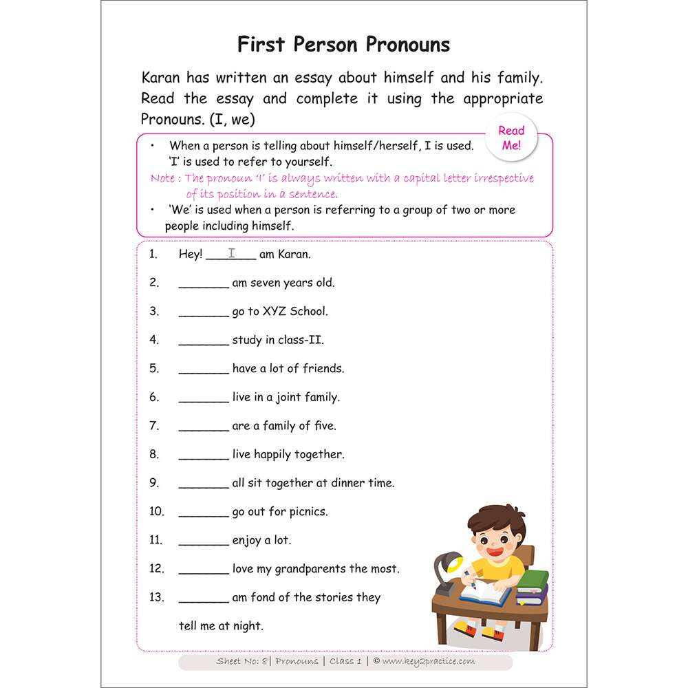 Pronouns (First person- I, we) worksheets for grade 1