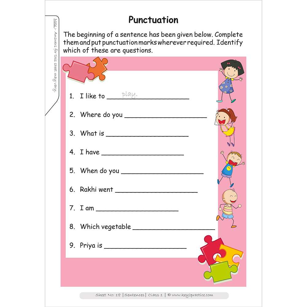 Punctuation worksheets for grade 1