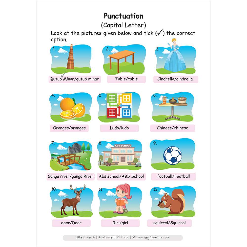 Punctuation (Capital letters) worksheets for grade 1