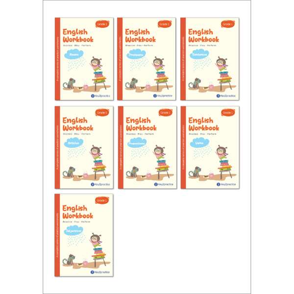 Set of 7 english grammar workbooks