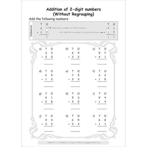 Addition of two digit numbers (without regrouping) maths practice workbooks